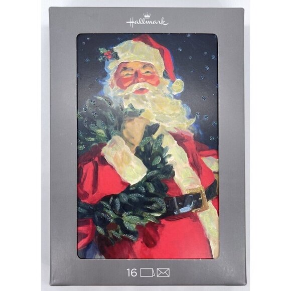 NEW Hallmark Santa Carrying Wreath Christmas Cards Box Of 16 - Picture 1 of 2